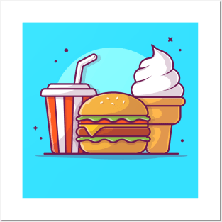 Burger, Soft Drink And Ice Cream Cartoon Posters and Art